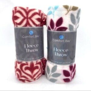 Floral Fleece Throw Blankets Set Of 2 New Giftable